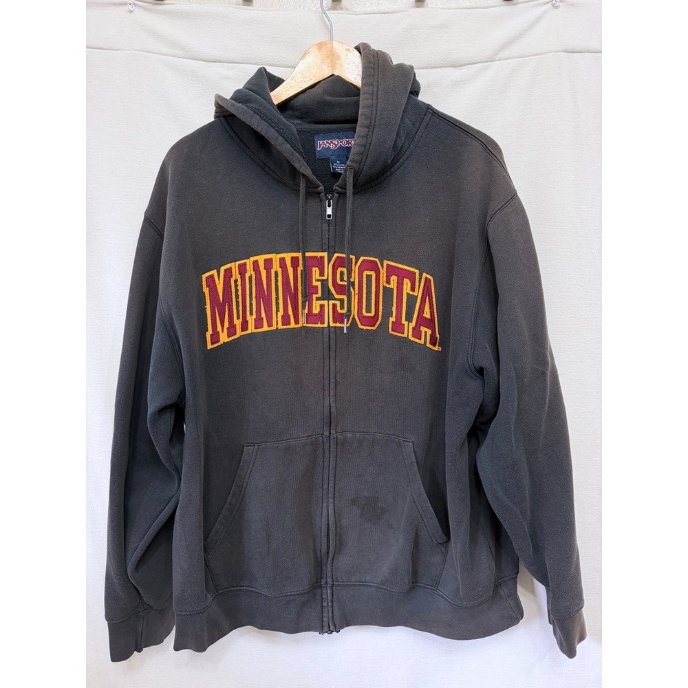 JanSport Minnesota Golden Gophers Full-Zip Hoodie Mens XL Black Distressed